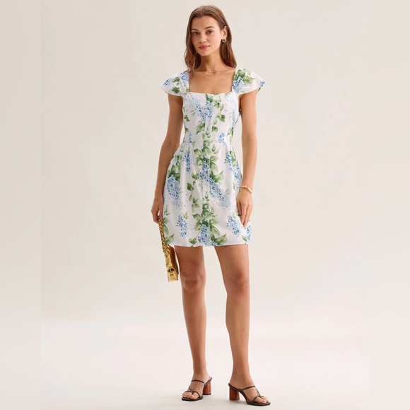 Rihoas White Floral Square Neck Mini Dress - Picture 4 of 6